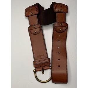 Women’s Fossil Brown Leather Wide Belt Stretch- Leather Sz Small